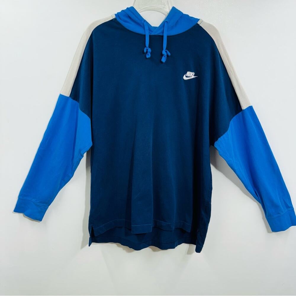 Nike Vintage Shirt Hood Colorblock Swoosh Cotton Pullover Long Sleeve Size L‎